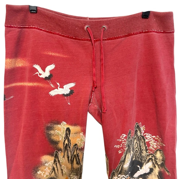 Y2K lucky brand M-L sweatpants cropped crane AOP Asian graphic indie vintage - Picture 3 of 16